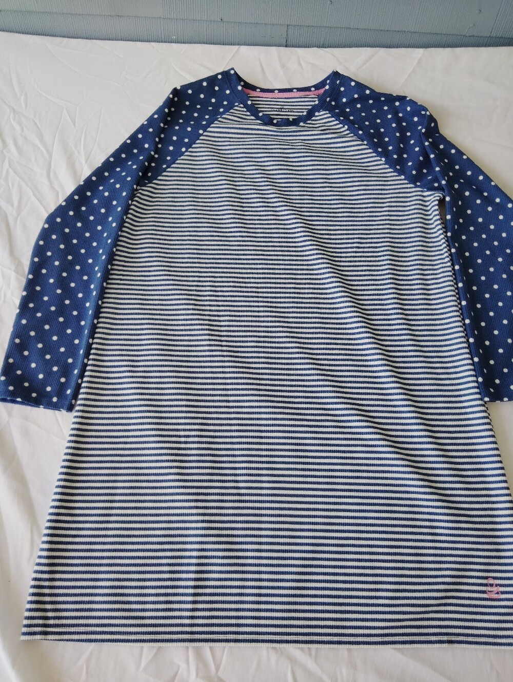 Cuddle Duds Blue &White Stipe With Polkadot Shoulders. M